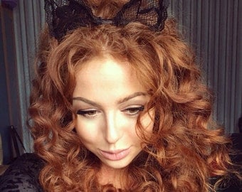 Cat Ears, Lace Cat Ears, Black Cat Ears, Cat Ears Headband, Black Cat Costume, Cosplay Cat Ears, Kitty Ears