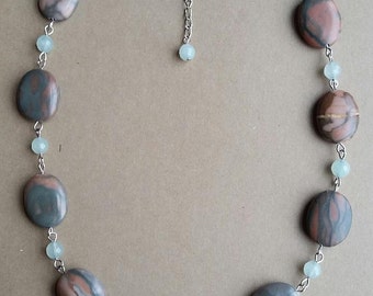 Canyon Marble and Aquamarine Necklace, Natural Stone Jewelry