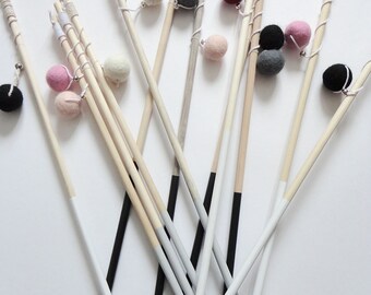 Cat toy wand 24'' - Natural hand felted wool, Minimal design, animalove