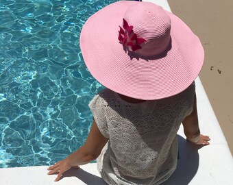 Wide Brim Hat, Large Brim Hat, Straw Hat, Beach Hat, Sun Hat, Summer Hat, Elegant Hat, Floppy Hat, Vacation, Beach, Hat with Butterflies