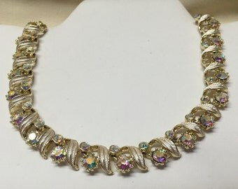 Vintage Aurora Borealis Rhinestone Choker Necklace
