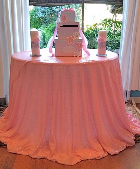 120 Round Pink Glitz Sequin Table Cloth Baby Pink