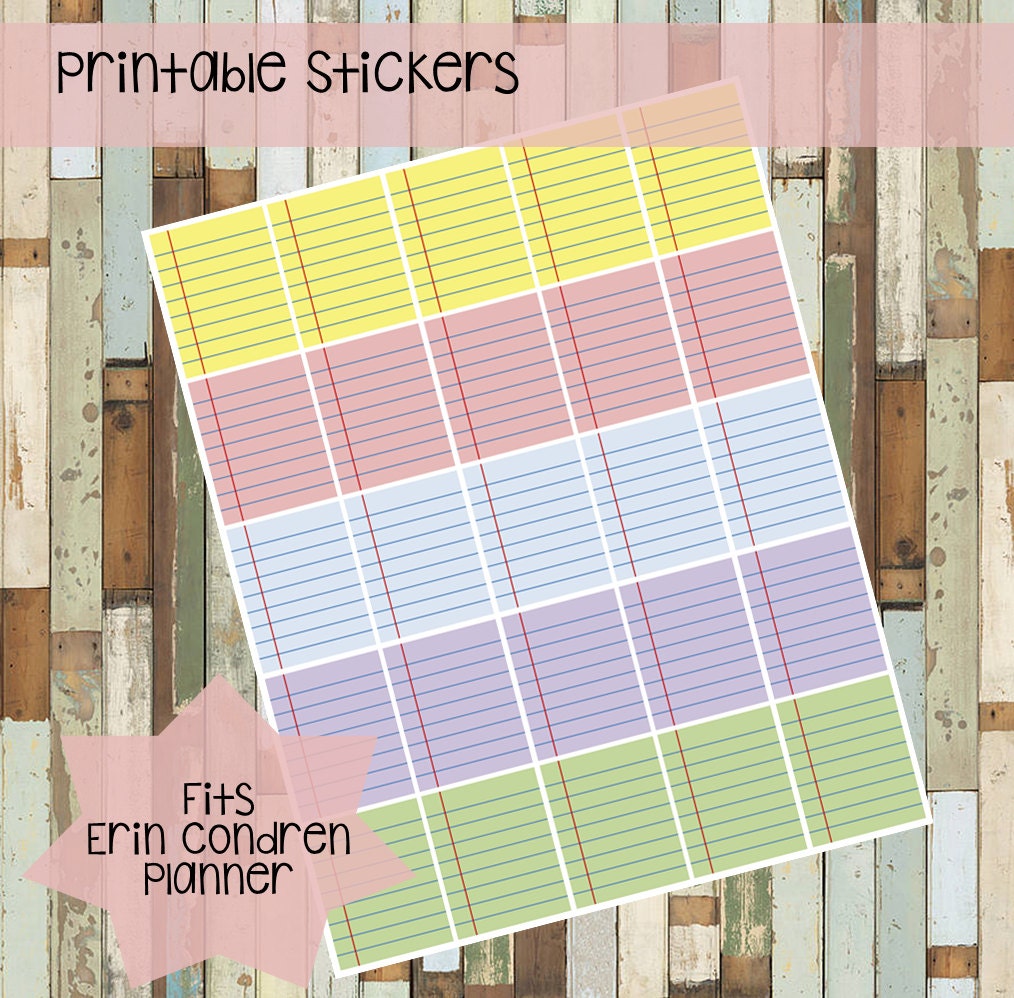 PRINTABLE Colored Lined Paper List Boxes Fits Erin Condren