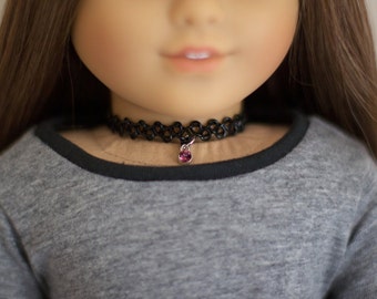 Custom Black Tattoo Choker With Birthstone Pendant for American Girl Dolls