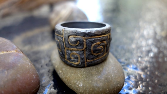 Oxidized Silver Ring With Gold Wedding Jewelry Rings Wedding