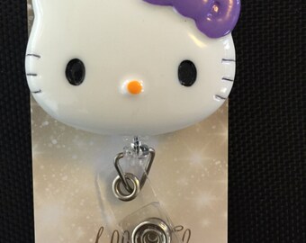 Hello Kitty inspired (purple bow) retractable ID badge holder/reel