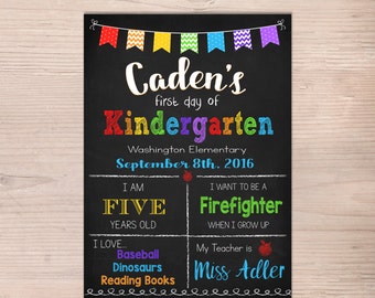 First day of Kindergarten Sign, First Day of School Sign, Boy Girl, Preschool, Chalkboard Poster, 1st Day of School, Printable, Any Grade