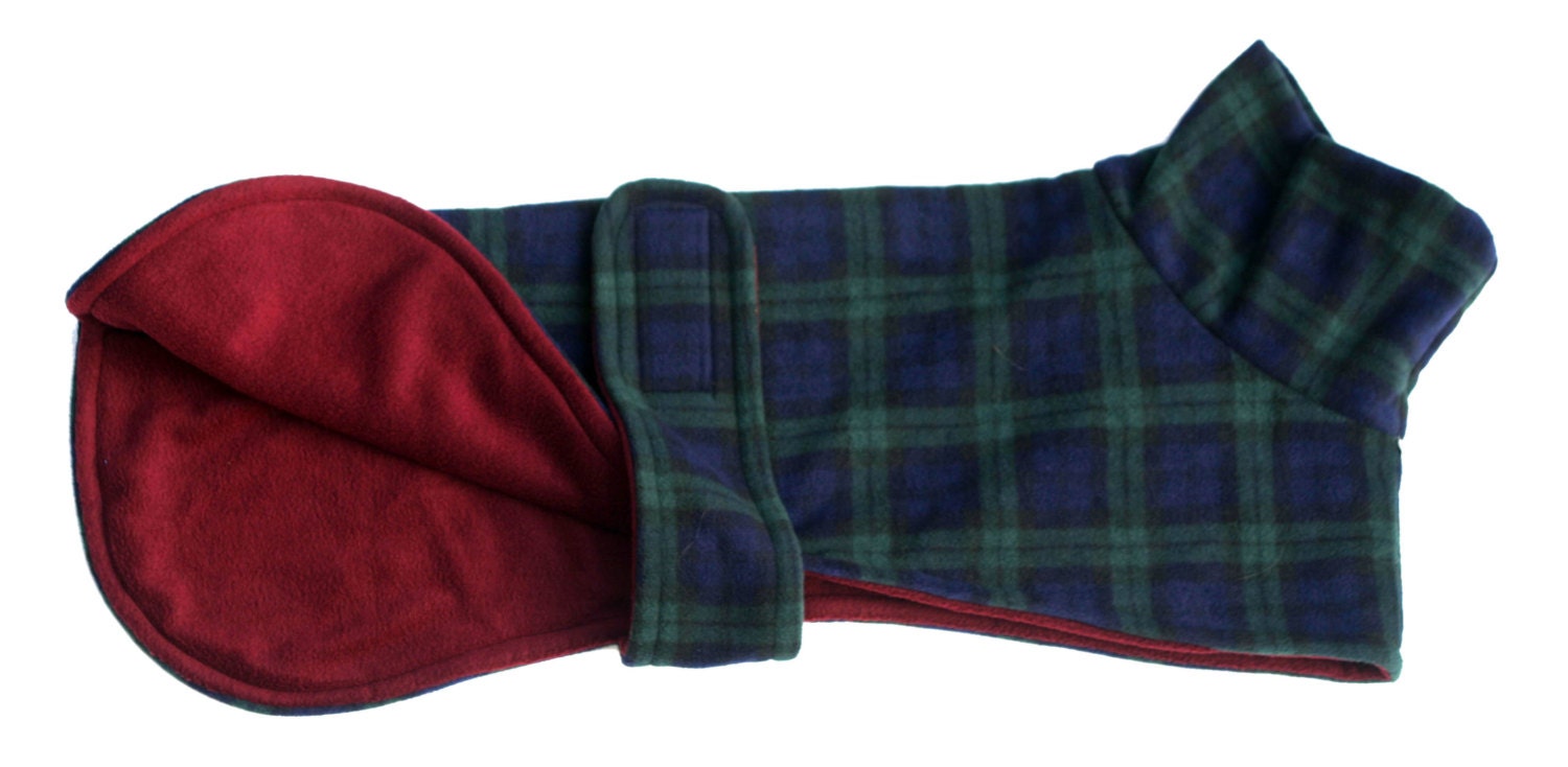 Polar Fleece Dog Coat in Green Tartan Design Size 30