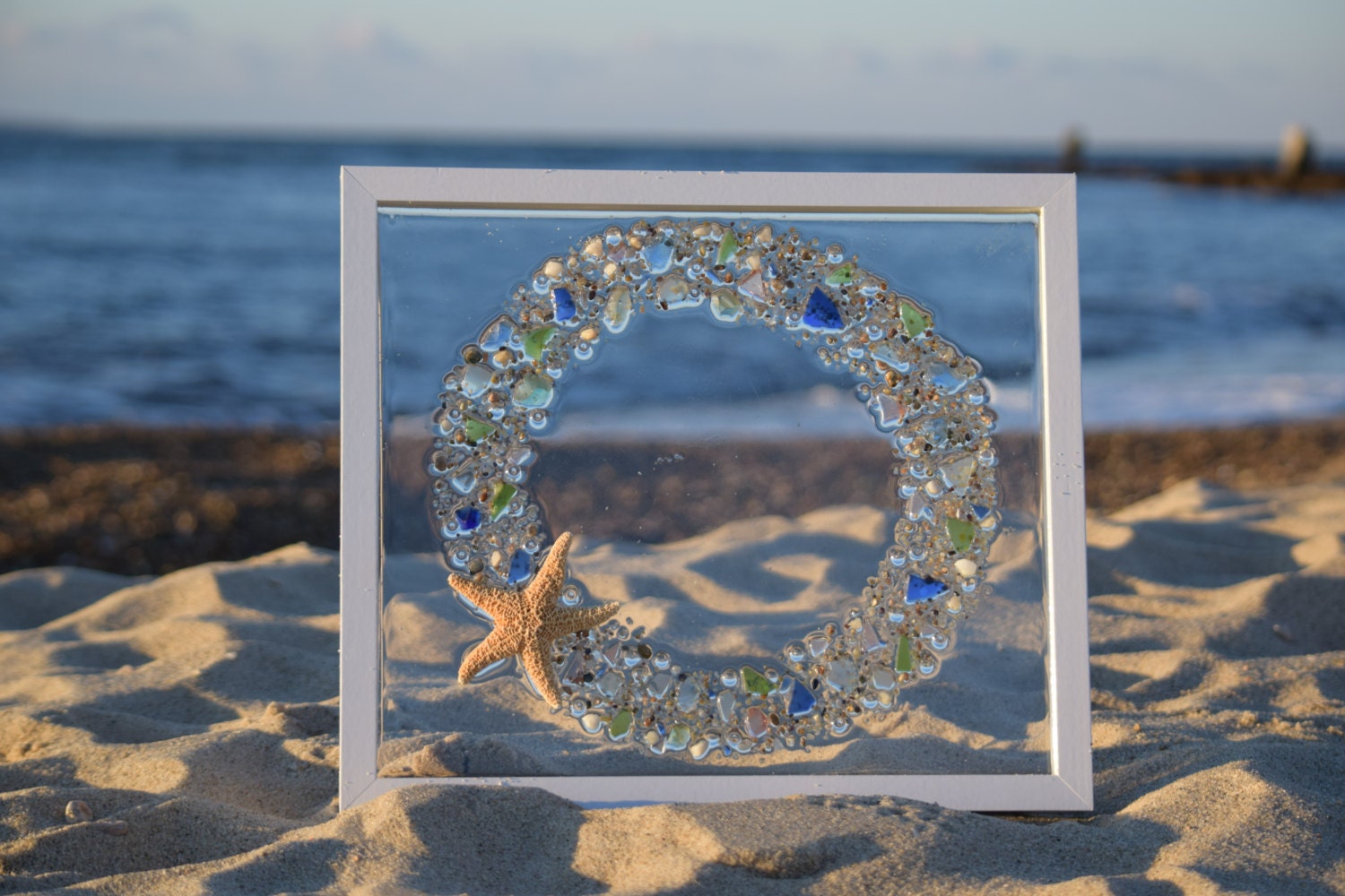 Sea Glass Wreath Sea Glass Art Beach Decor 15 x by SeabirdDesign