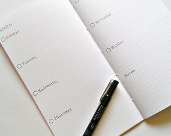 WEEK on Two Pages -FULL YEAR - Traveler's Notebook - Horizontal Weekly Calendar Insert - Midori Calendar Insert - Weekly Planner- WO2P -C004