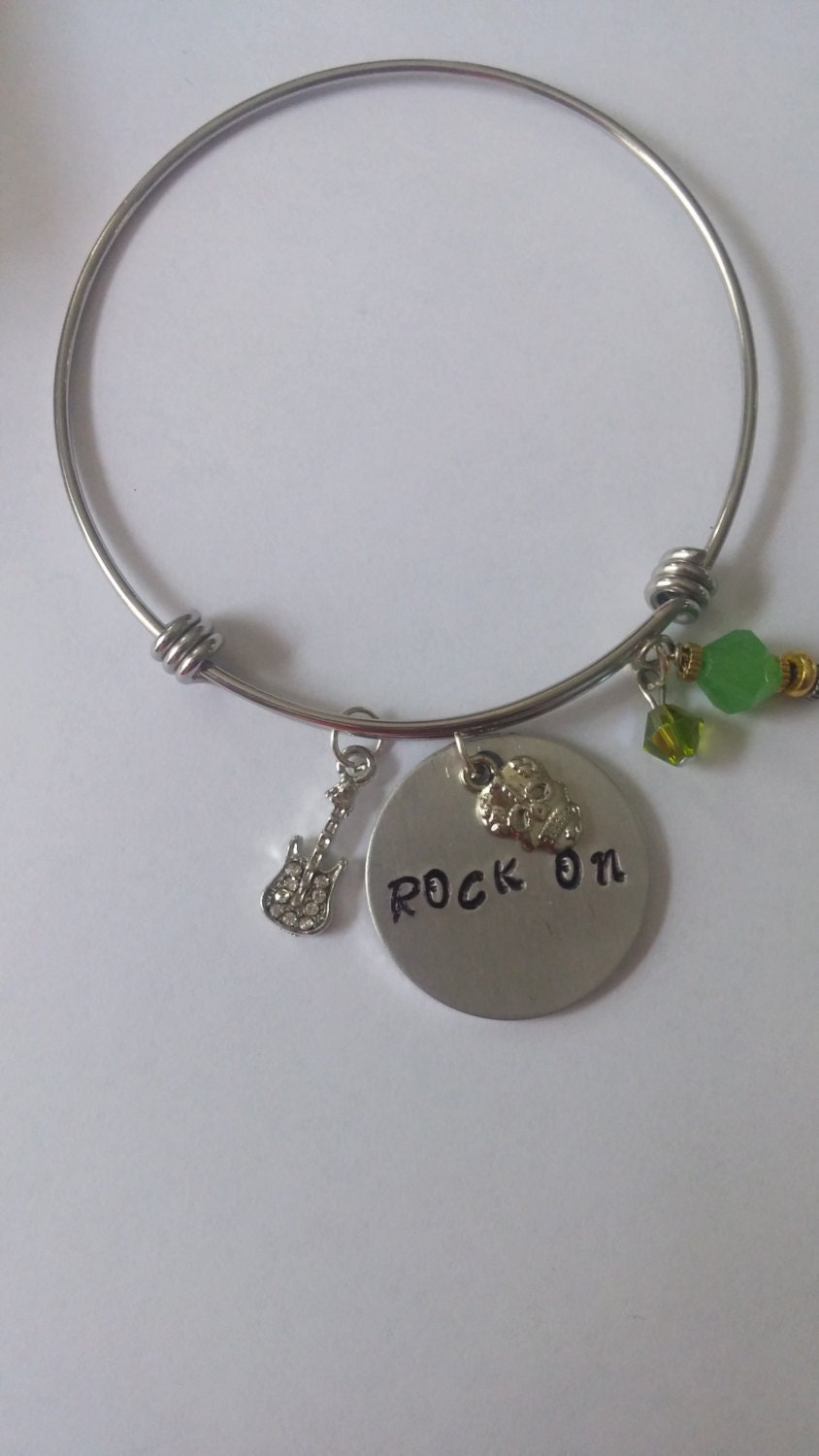 Rock on charm bracelet//Adjustable bangle for the rock and