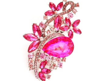 Pink Silver Rhinestone Brooch Crystal Brooch Wedding Accessories Bridal Brooch bouquet Hair comb
