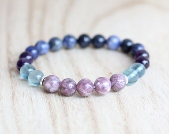 Third Eye Chakra Bracelet. Lepidolite Bracelet. Sodalite Bracelet. Fluorite Bracelet. Amethyst Bracelet. Protection Bracelet. Psychic