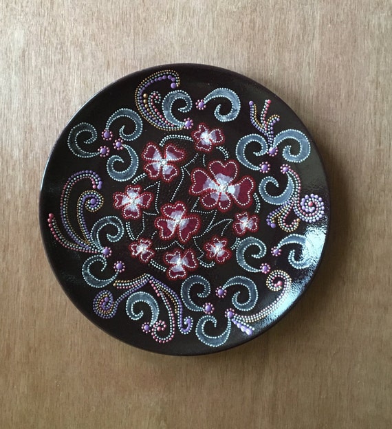 Decorative handpainted ceramic plate. Flowers galaxy. Home decor. Gift