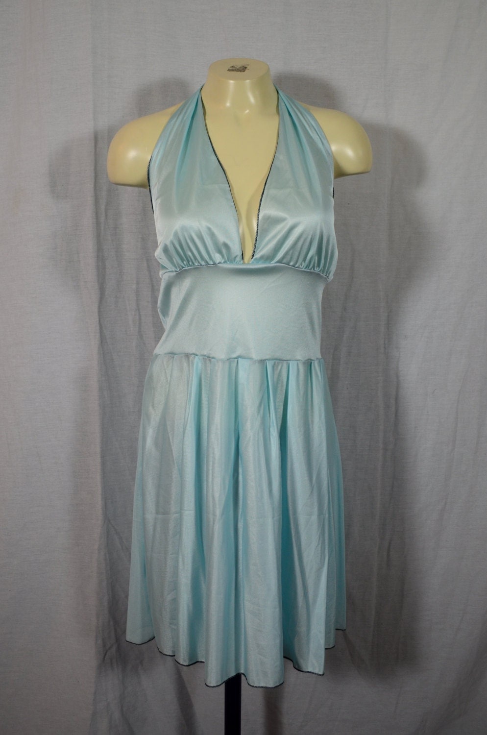 Light Blue Silk Slip Halter Dress MED-LRG by BismuthClothing