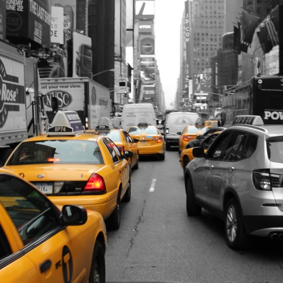 Taxi in New York black & white and color photography