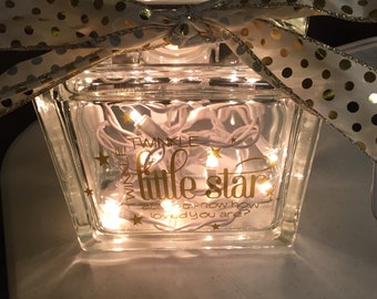 Twinkle Twinkle little star glass block, Baby glass block, Lighted glass block