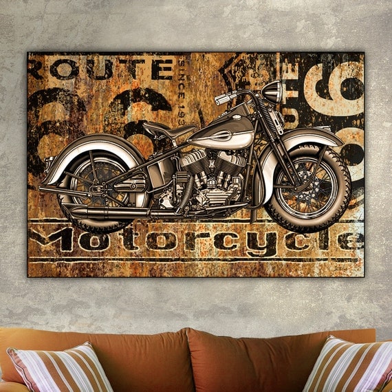 Route 66 Harley-Davidson Motorcycle 24x36 Canvas by CanvasArtCafe