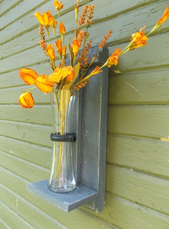 Wall Vase Sconce. Rustic Wall Sconce. Wood Wall Sconce. Flower