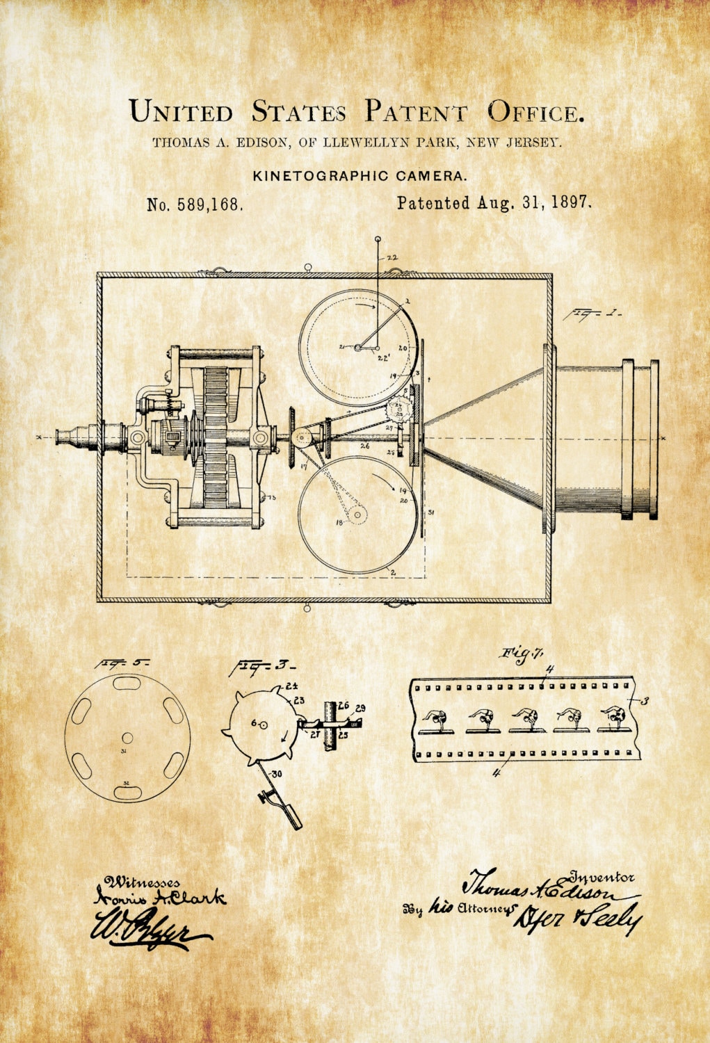 Edison Kinetographic Camera Patent Patent Print Wall Decor