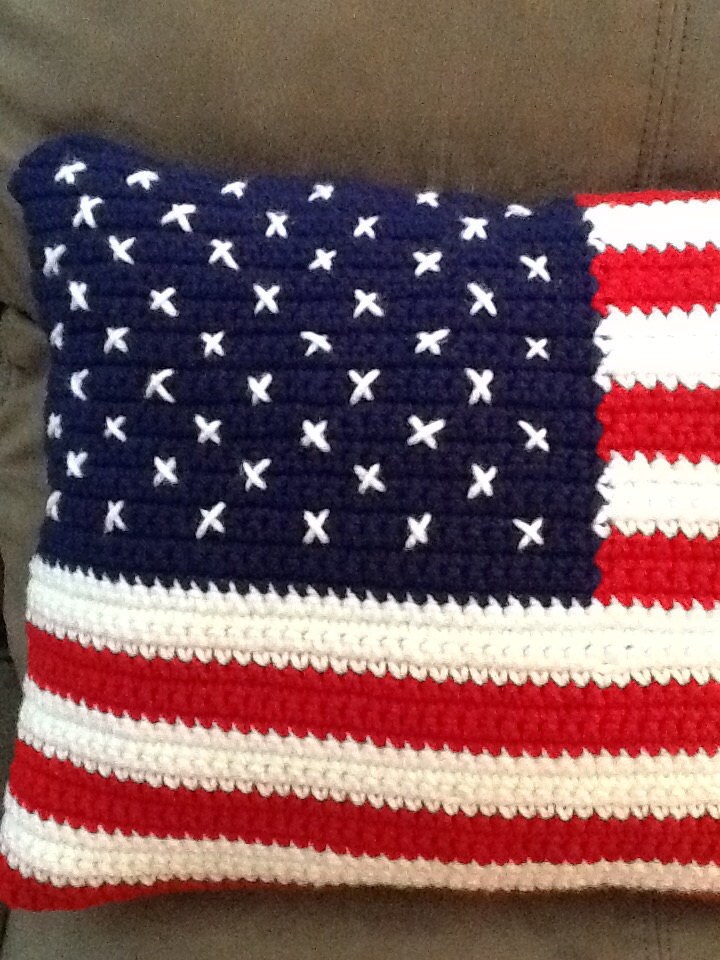 Crochet American Flag Pillow