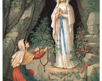St. Bernadette and Mary as the Immaculate Conception LOURDES GROTTO APPARITION 8x10 Catholic Religious Art Print Picture