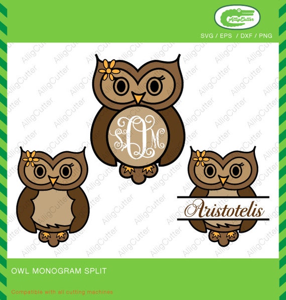 Download Owl Monogram and Split frame SVG DXF PNG eps animal Cut File