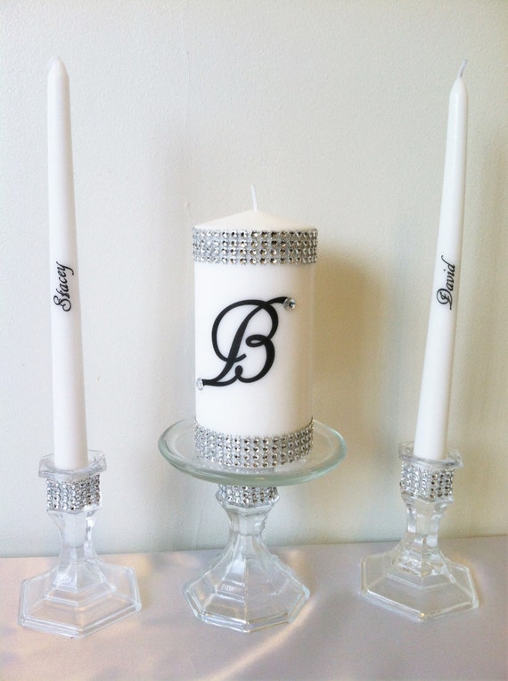 Bling White Unity Candle Set Wedding Candles Unity Vow