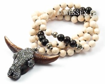 Pavé Skull Necklace | Cow Skull Necklace | Longhorn Necklace | Beaded Longhorn Necklace | Beaded Skull Necklace | Boho Skull Necklace