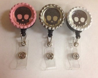 Glitter Skull ID Retractable Badge Holder Xray Markers