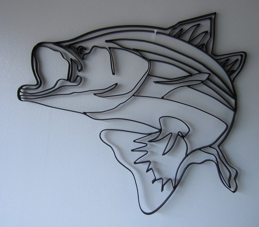 Bass Fish Fishing Black Metal Wall Art Decor Sculpture