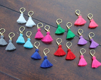 Coloful Tassel Earrings, Mini Tassel Earrings, Leverback Earrings, Cotton Tassel Earrings