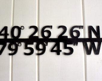 Custom Metal Coordinates Sign. Steel Wall Art. Personalized Wedding, Housewarming, Anniversary Gift.