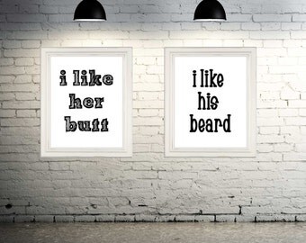 Love Art Prints, Couple Prints, I Like His Beard, I Like Her Butt, Bedroom Wall Art, Home Decor, Wall Decor, Love Printable, 8x10 Art Print