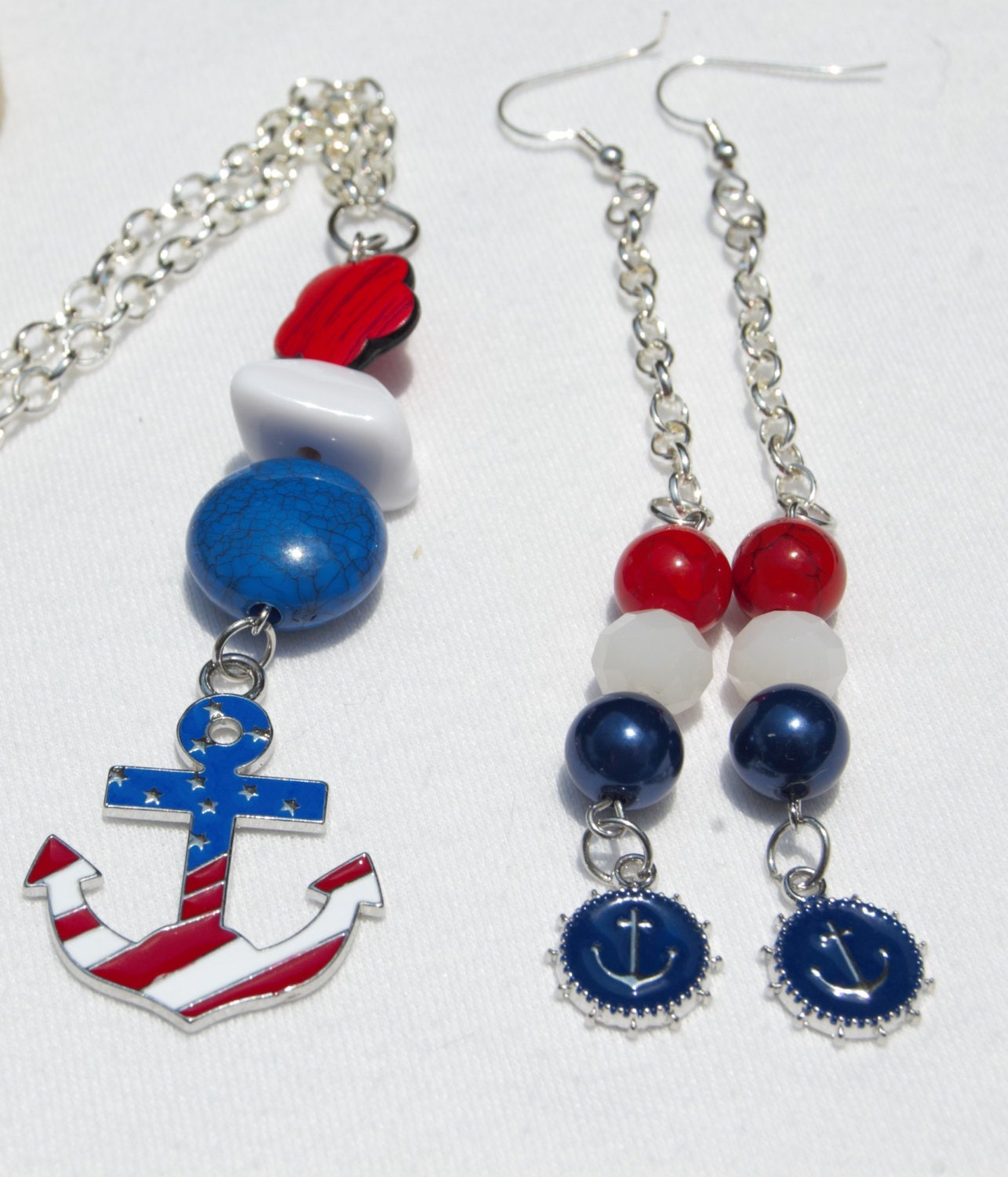 anchor jewelry set patriotic necklace red by AffordableAnchors