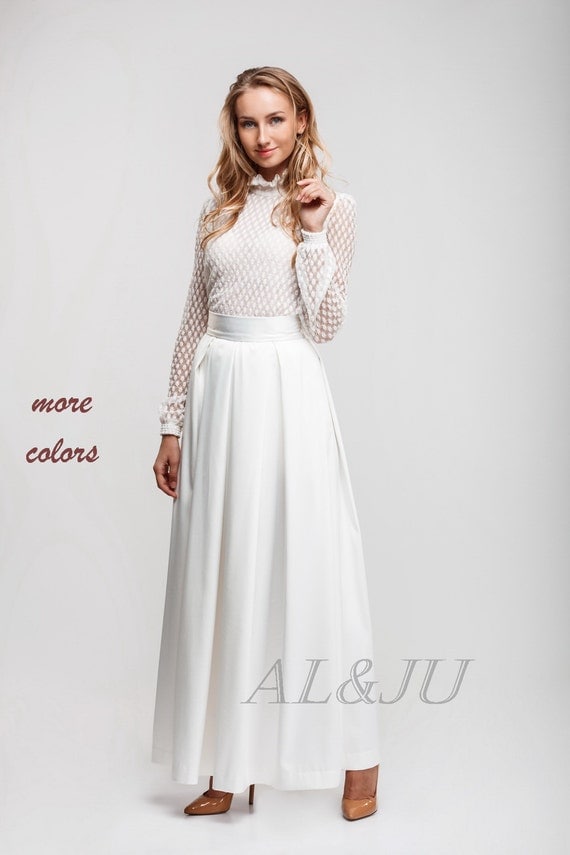 long formal ivory skirt Maxi pleat skirt by BridesmaidDressALJU