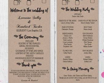 DIY Rustic Wedding Program Template Printable, Editable Program PDF Template, Instant Download, Digital, Mason Jars and Flowers #1CM90-1