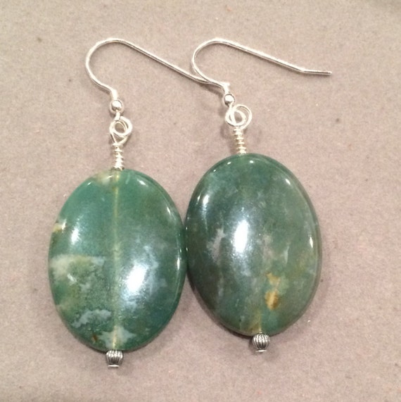 Moss Agate Sterling Silver Earrings by SMWJewelry on Etsy