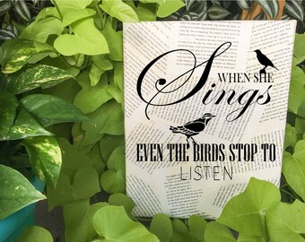 Hunger Games Wall Art (portrait) - Suzanne Collins - When she sings - Your choice of quote - Book page Wall hanging - Free Shipping in US