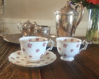 Aynsley "Rosedale" Bone China 2 Teacups and one matching Saucer Made in England.