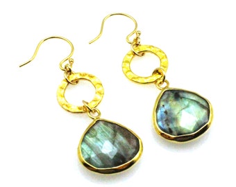 Labradorite Earrings, Labradorite Jewelry, Dangle Earrings, Drop Earrings, Labradorite Teardrop, Gold Drop Earrings, Drop Gray Earrings,
