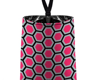 Car Trash Bag // Auto Trash Bag // Car Accessories // Car Litter Bag // Car Garbage Bag - Honeycomb hot pink grey black// Car Organizer