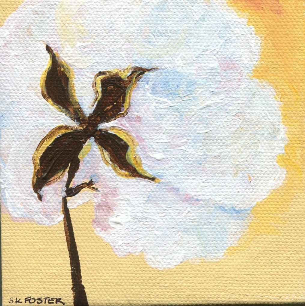 Cotton mini canvas art Cotton boll original mini canvas