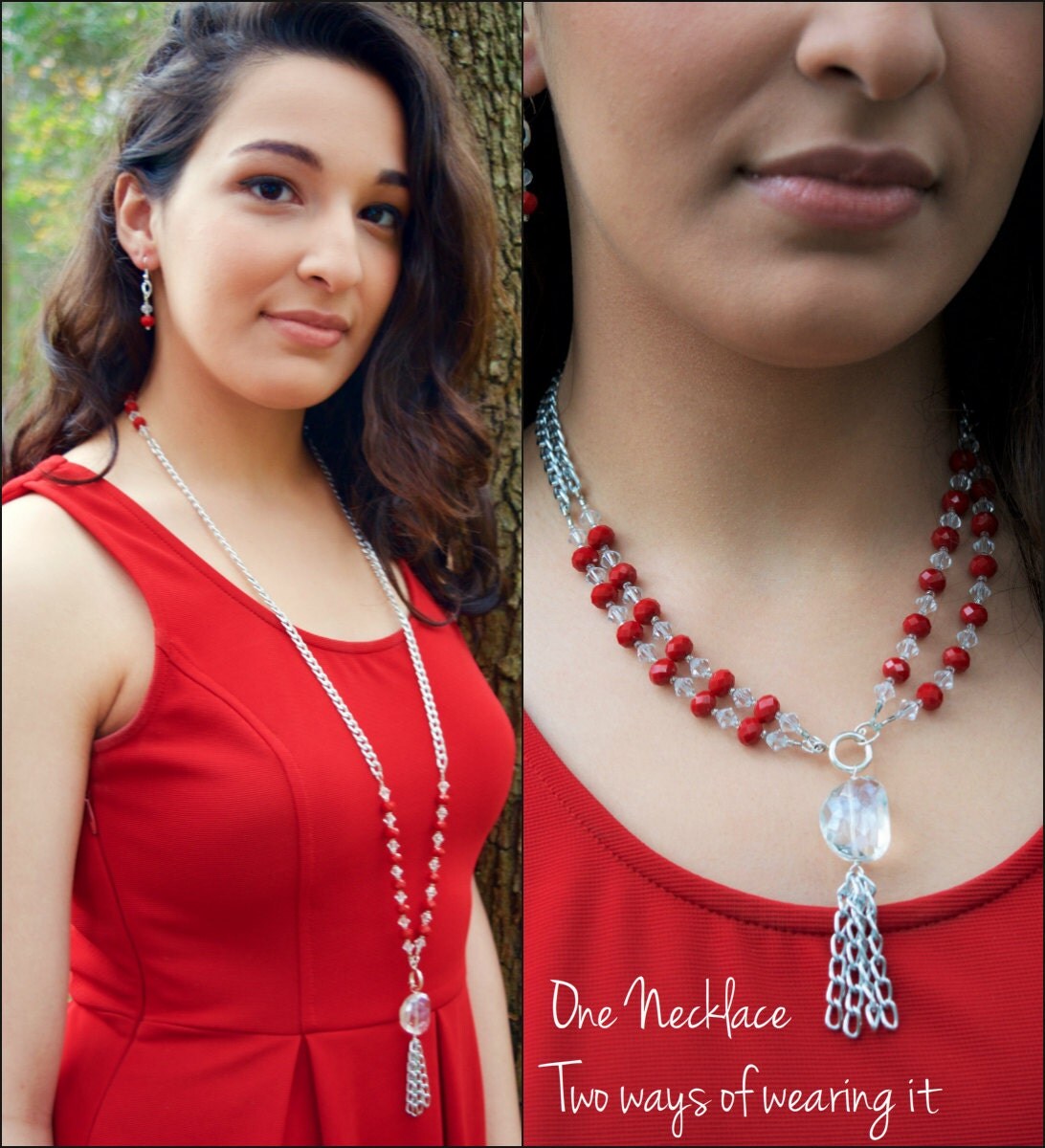 Silver Lariat Necklace Silver Necklace gift for her Double