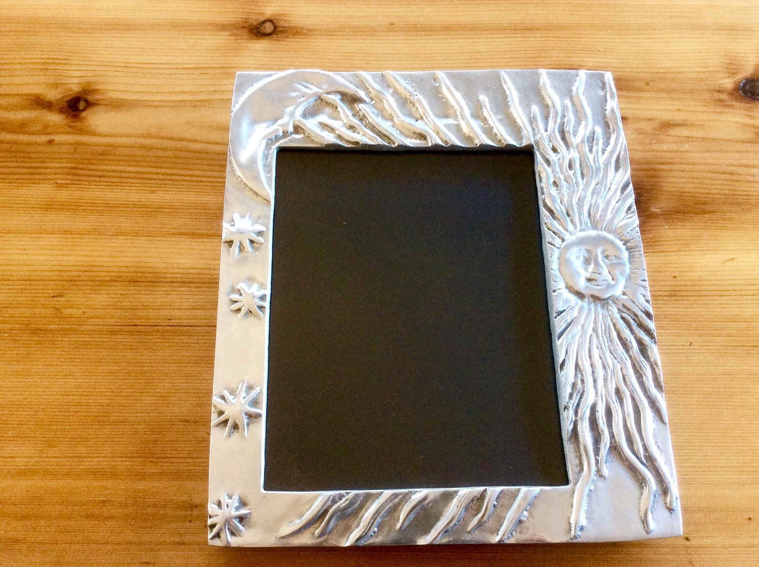 LARGE Mexican Pewter Picture Frame. Sun Moon. Fits 8.5 x 11