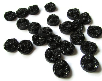 Black Faux Druzy Cabochons 12mm Resin Cabochons Round Cabochons Black Druzy Cabs for Jewelry making