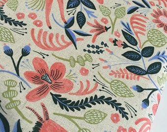 Rifle Paper Co Fabric, SALE, Canvas Linen fabric, Cotton and Steel fabric, Les Fleurs, Home Decor, Folk Horse in Coral- Choose the cut