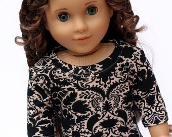 Fits like American Girl Doll Clothes - The Golden Autumn Collection, Damask Tee in Taupe and Black, Made To Order