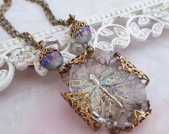 Dragonfly necklace, dragonfly jewelry, Art Deco statement necklace, filigree jewelry, dragonfly pendant necklace, fantasy jewelry