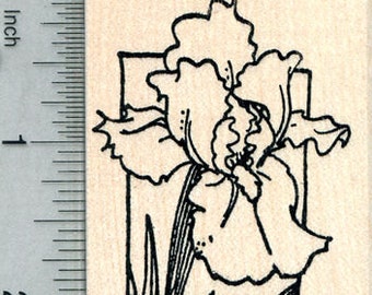 Iris Flower Rubber Stamp, Summer Floral Series H30716 Wood Mounted